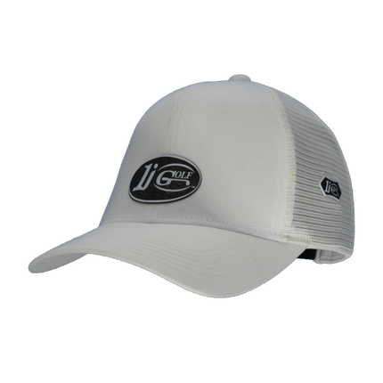 1i Golf Insignia Logo adorned on  a white Imperial’s Whitaker White Mesh Hat.