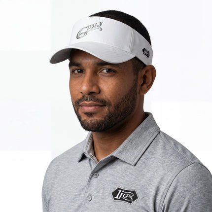 i Golf Insignia Logo Adorned on Imperial Performance Phoenix White Sun-Visor.