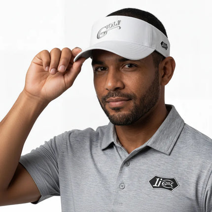 i Golf Insignia Logo Adorned on Imperial Performance Phoenix White Sun-Visor.